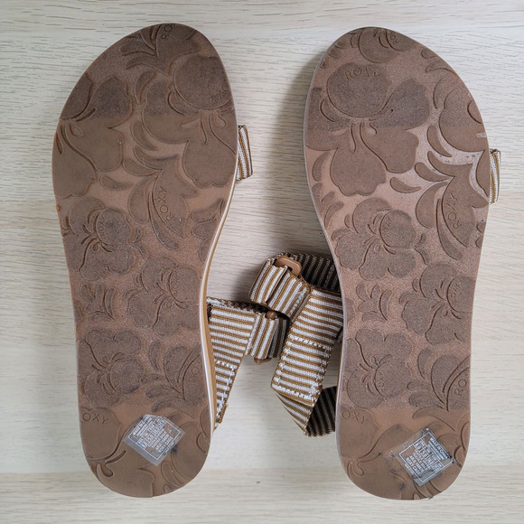 Roxy Brown and White Striped Sandals - Picture 4 of 9